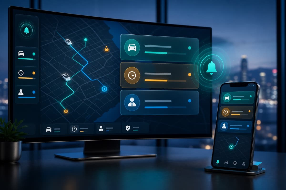 Transport dispatch alerts displayed on a command screen and phone